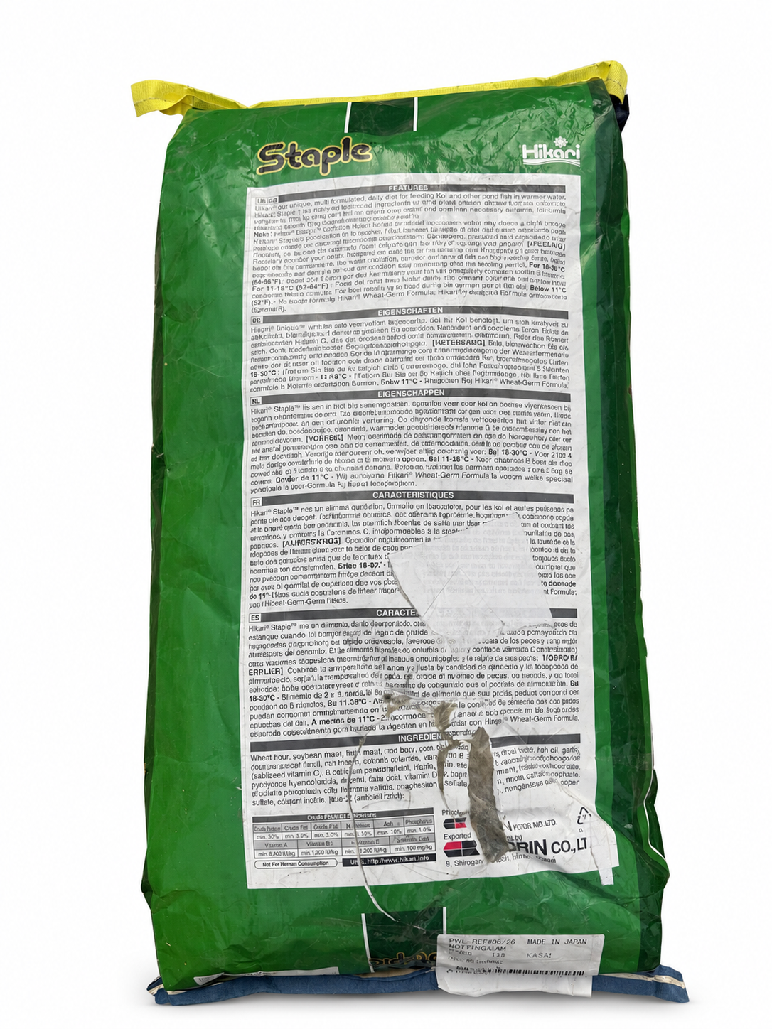 DAMAGED – Hikari Staple Medium Floating Koi Food 10kg – Bag B